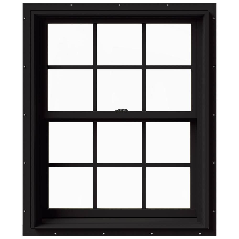 JELD-WEN 33.375 in. x 36 in. W-2500 Series Black Painted Clad Wood Double  Hung Window w/ Natural Interior and Screen THDJW177200497 - The Home Depot