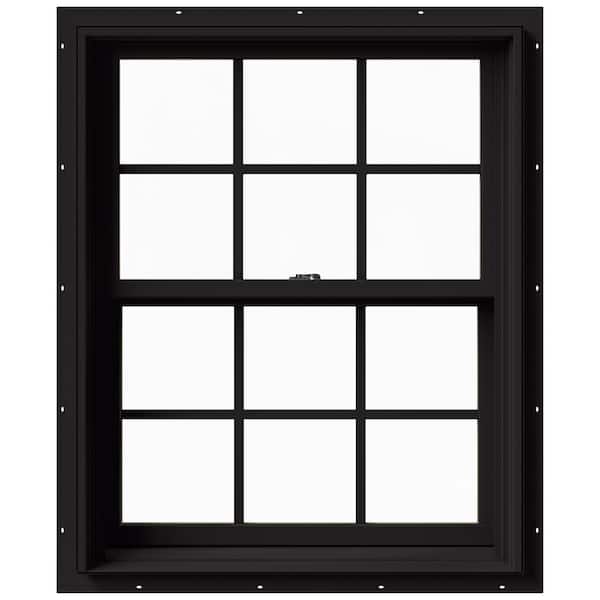 JELD-WEN 33.375 in. x 36 in. W-2500 Series Black Painted Clad Wood Double Hung Window w/ Natural Interior and Screen