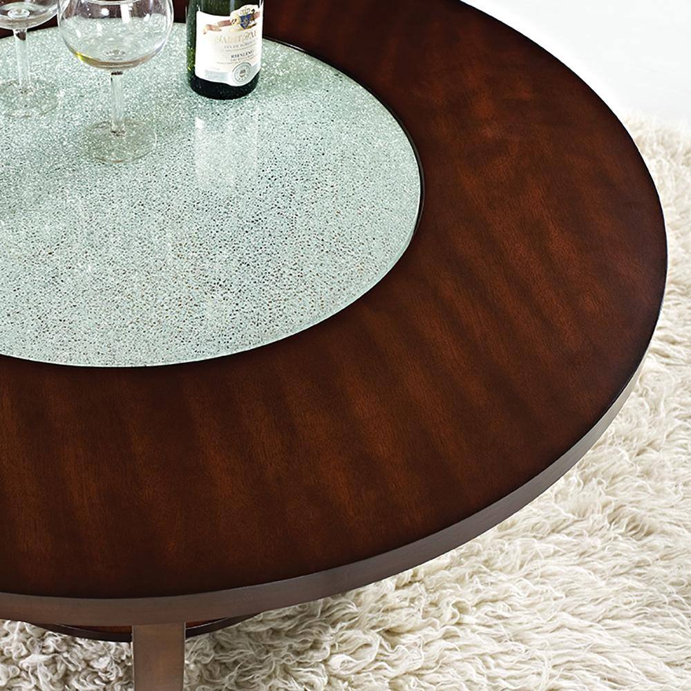 Rafael Round Cherry Wood Cocktail Table with Glass Inlay