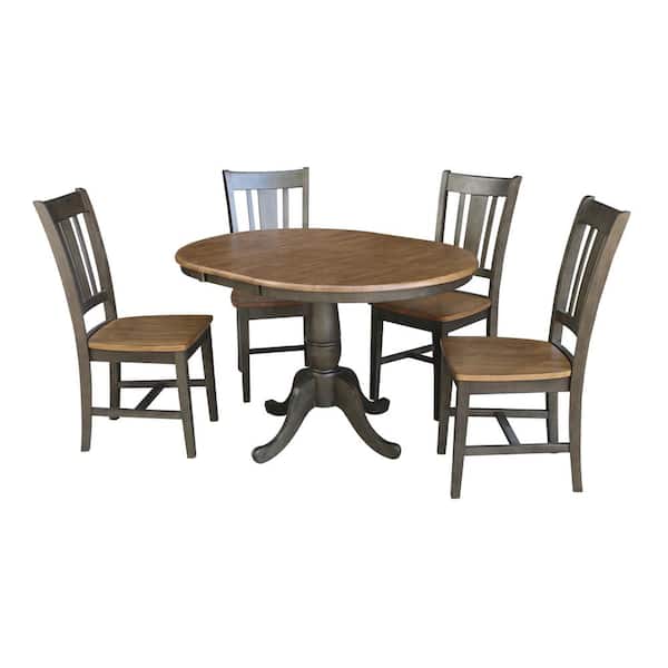 International Concepts Laurel 5-Piece 36 in. Hickory/Coal Extendable Solid Wood Dining Set with San Remo Chairs
