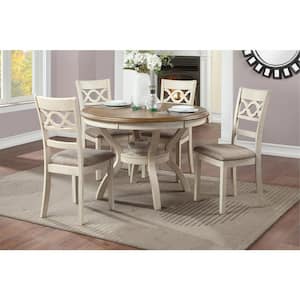 New Classic Furniture Cori 5-Piece Bisque and Brown Dining Set with 47 in. Round Dining Table and 4 Chairs