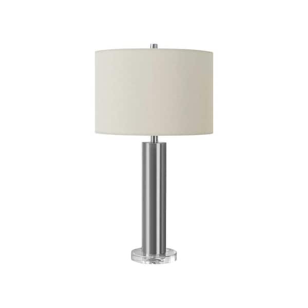 Contemporary 28 in. H Table Lamp with White Shade, Nickel Metal