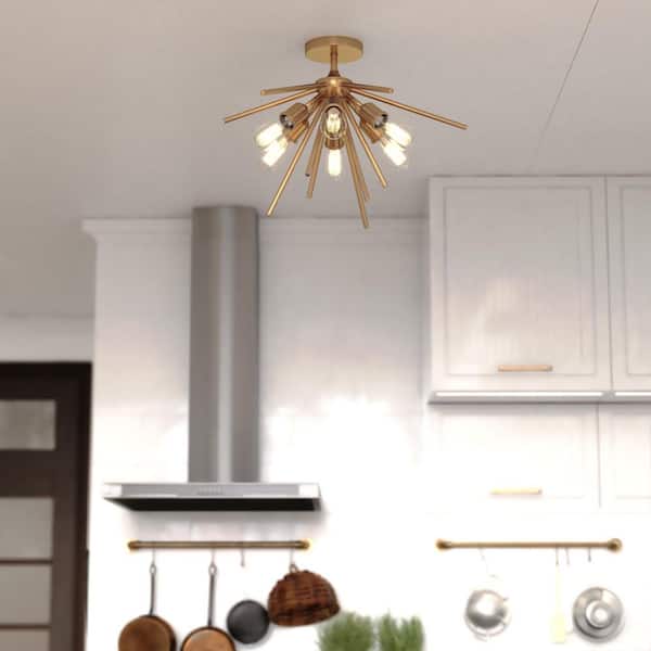 VAXCEL Estelle 6-Light 24 in. Wide Natural Matte Brass Gold Mid