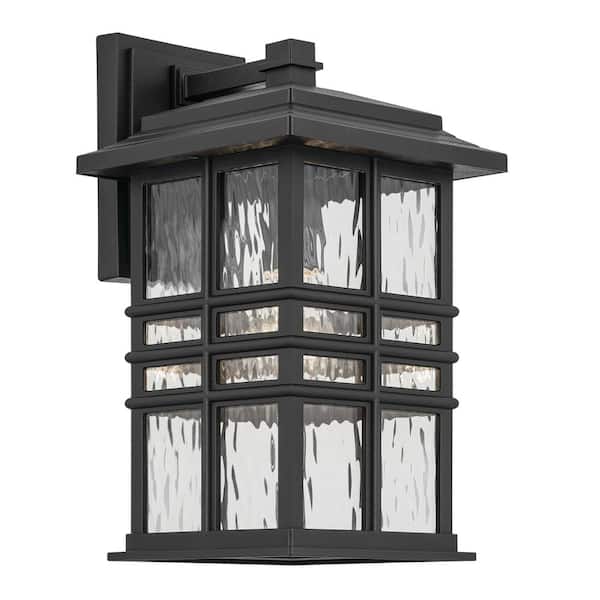 KICHLER Beacon Square 14.25 in. 1-Light Textured Black Outdoor Hardwired Wall Lantern Sconce with No Bulbs Included (1-Pack)