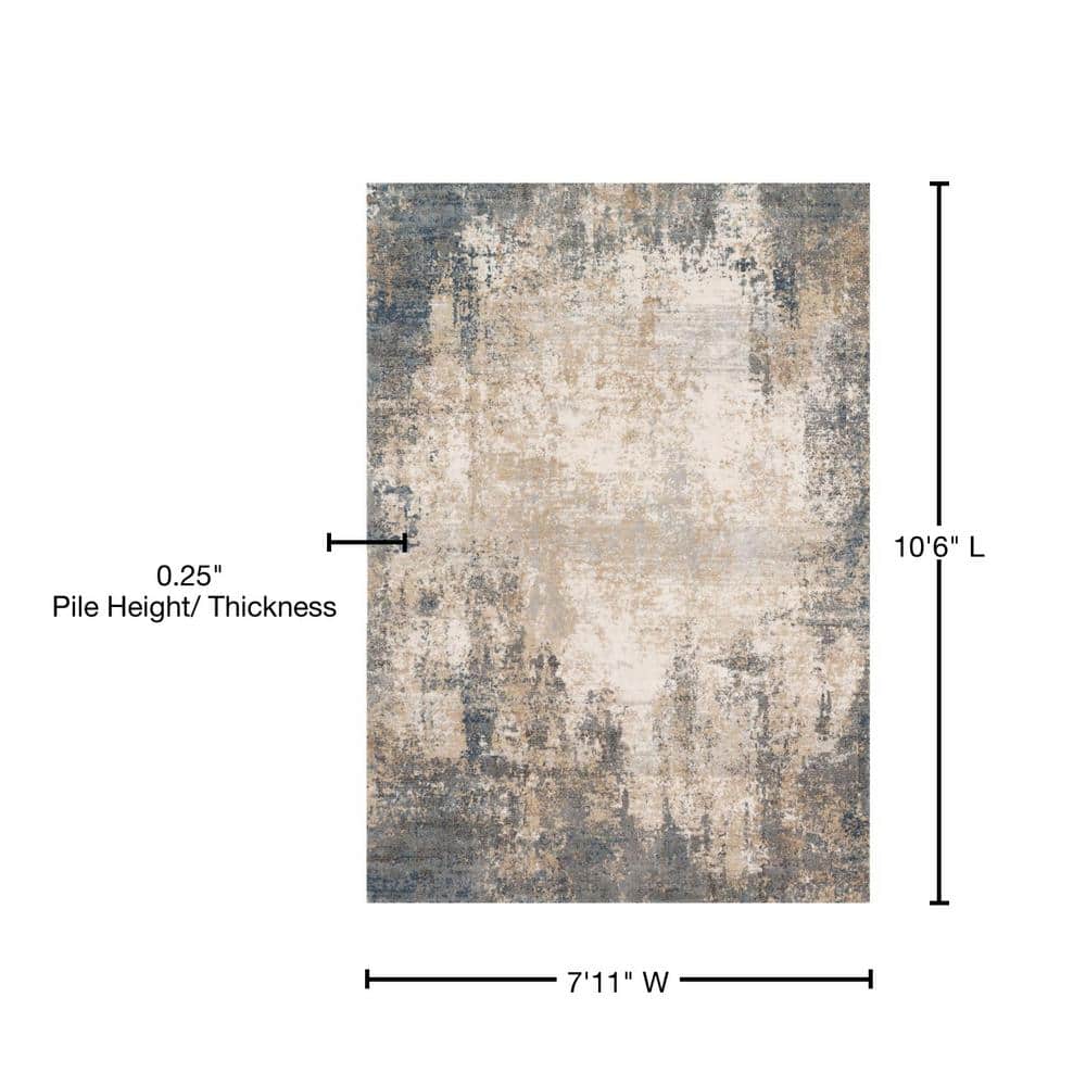 Ivory and Mist Abstract Rectangular Synthetic Area Rug, 7'-11" x 10'-6"