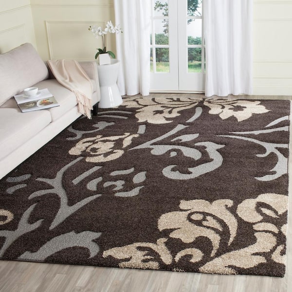 Florida Shag Dark Brown/Smoke 8 ft. x 10 ft. Floral Solid Area Rug