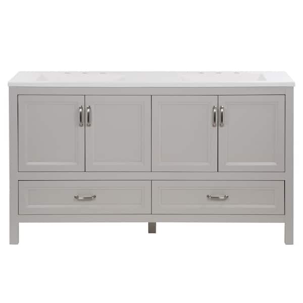 Gracenote 61 in. Double Sink Light Gray Bath Vanity with White Cultured Marble Top (Assembled)