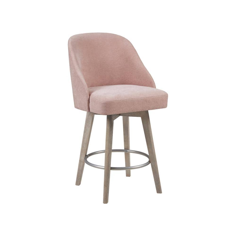 Pearce Elegant Pink Swivel Counter Stool with Reclaimed Grey Wood Legs