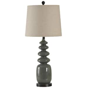 32 in. Dark Gray Table Lamp with Linen Hardback Fabric Shade