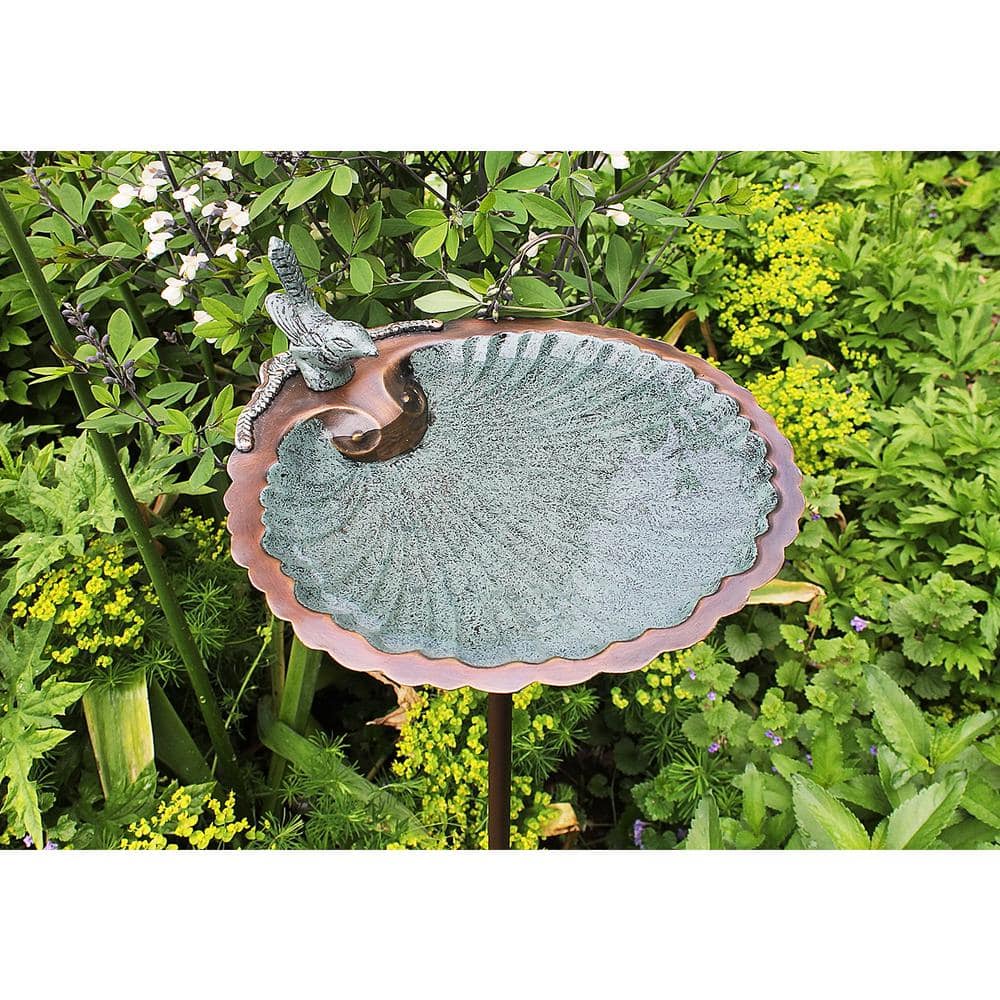 Antique Brass Scallop Shell Birdbath with Stake