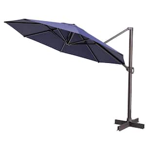 11 ft. x 11 ft. Outdoor Round Heavy-Duty 360-Degree Rotation Cantilever Patio Umbrella in Navy Blue