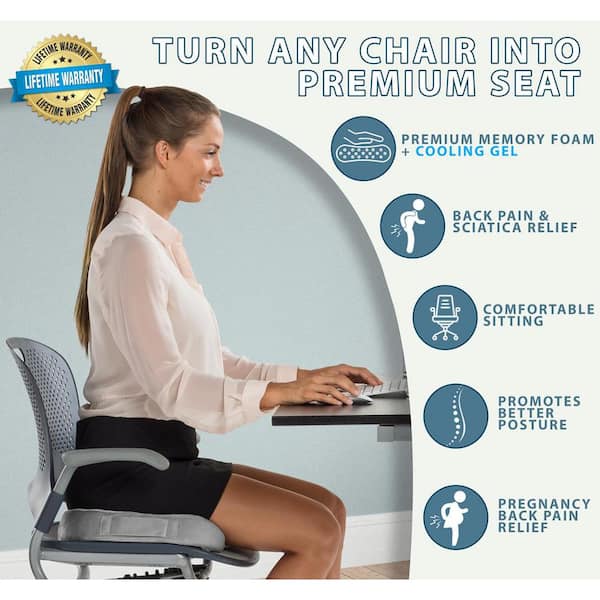 COMFILIFE Memory Foam Gray Premium Comfort Seat Cushion Chair Pad R-100-GRY  - The Home Depot