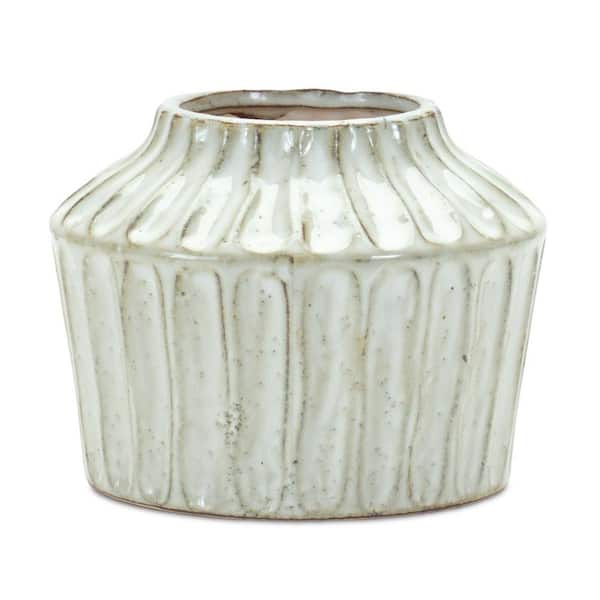 HomeRoots 5.75 in. Beige Terra Cotta Round Decorative Vase