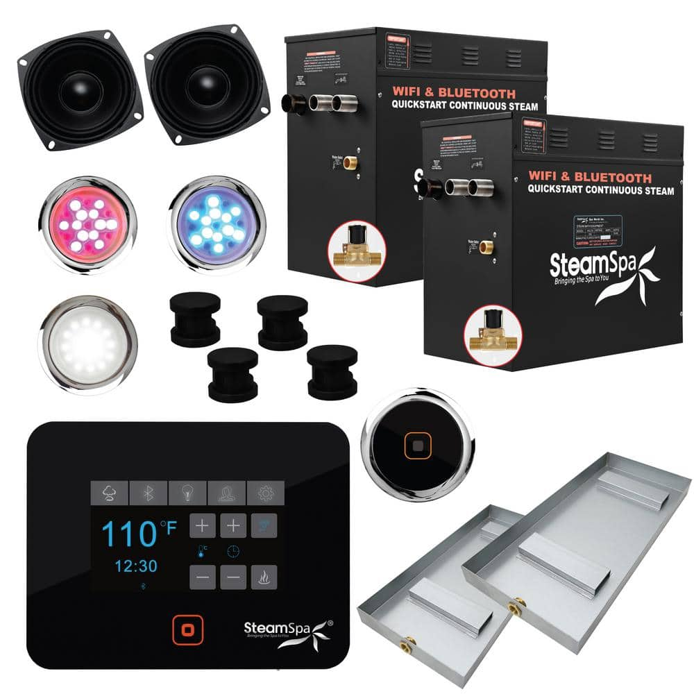 SteamSpa Black Series Wi-Fi and Bluetooth 24 kW QuickStart Steam Bath ...