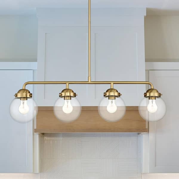 Designers Fountain Knoll 4-Light Brushed Gold Retro Linear Chandelier for Kitchen Islands with No Bulbs Included