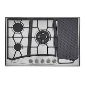 30 in. Stainless Steel Solid Disk Gas Cooktop with Griddle, 5-Burner Gas Cooktop, with LPG/NG Dual Fuel Stainless Steel