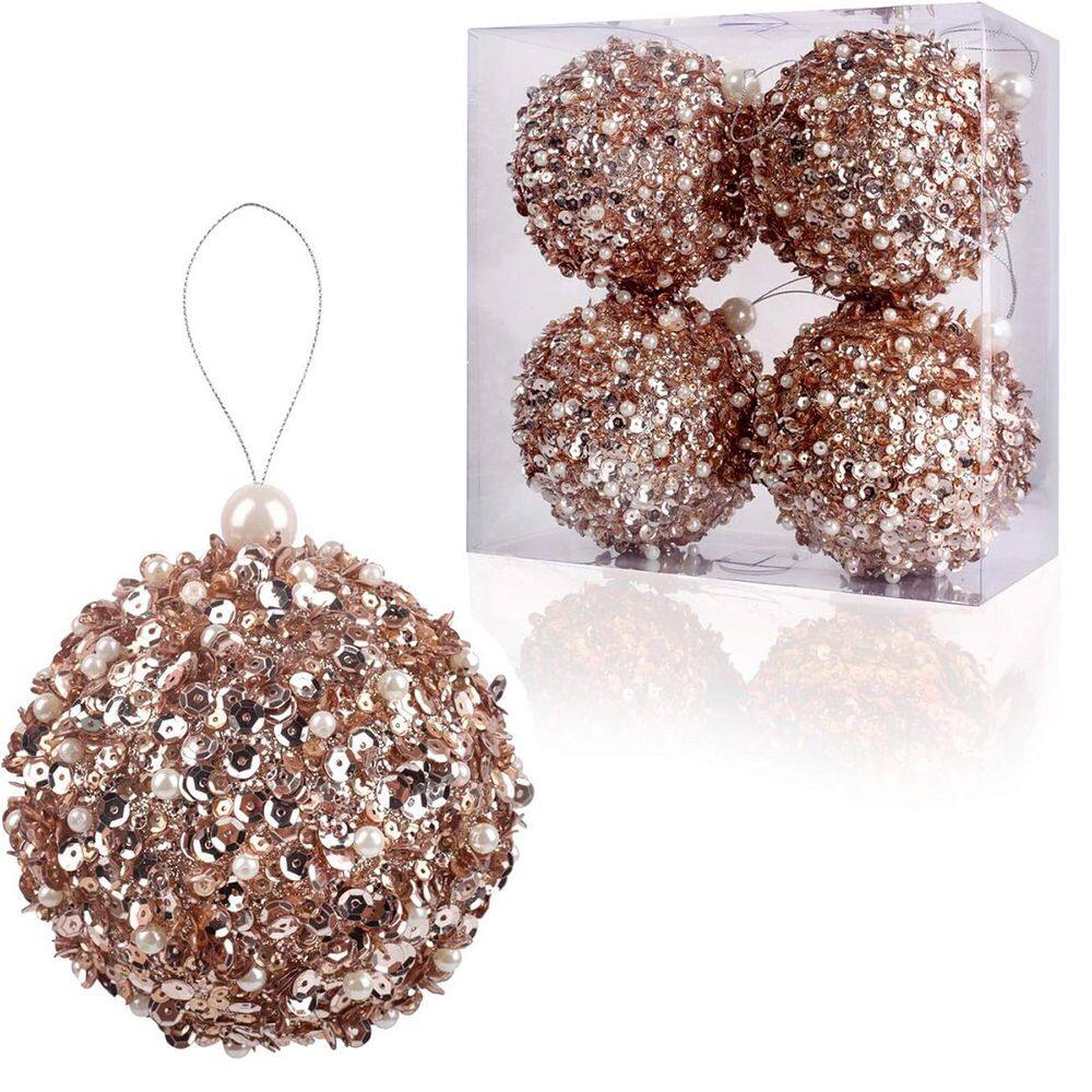 4 Piece 4.25 in. Champagne Shatterproof Christmas Balls,Tree and Tabletop Party Decor price history on PriceWatchPro