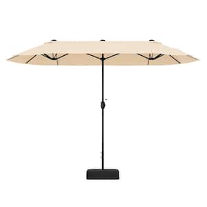 13 ft. Double-Sided Patio Twin Table Market Umbrella with Crank Handle in Beige