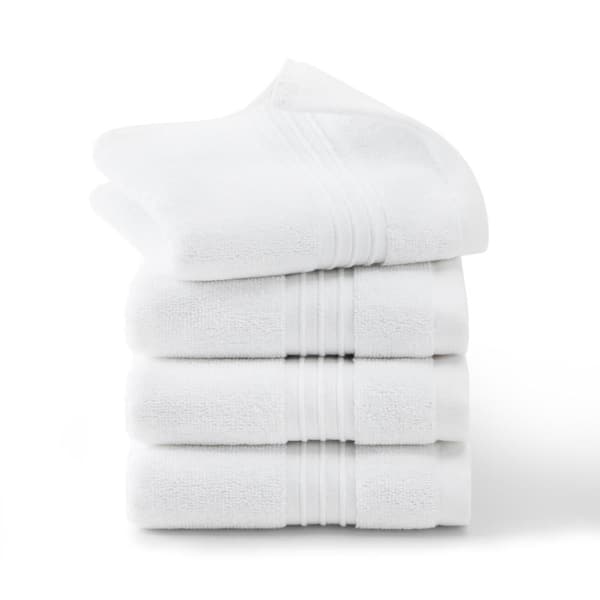Solid Dobby Border Cotton 13 in. x 13 in. White Washcloth Set 4-Pack