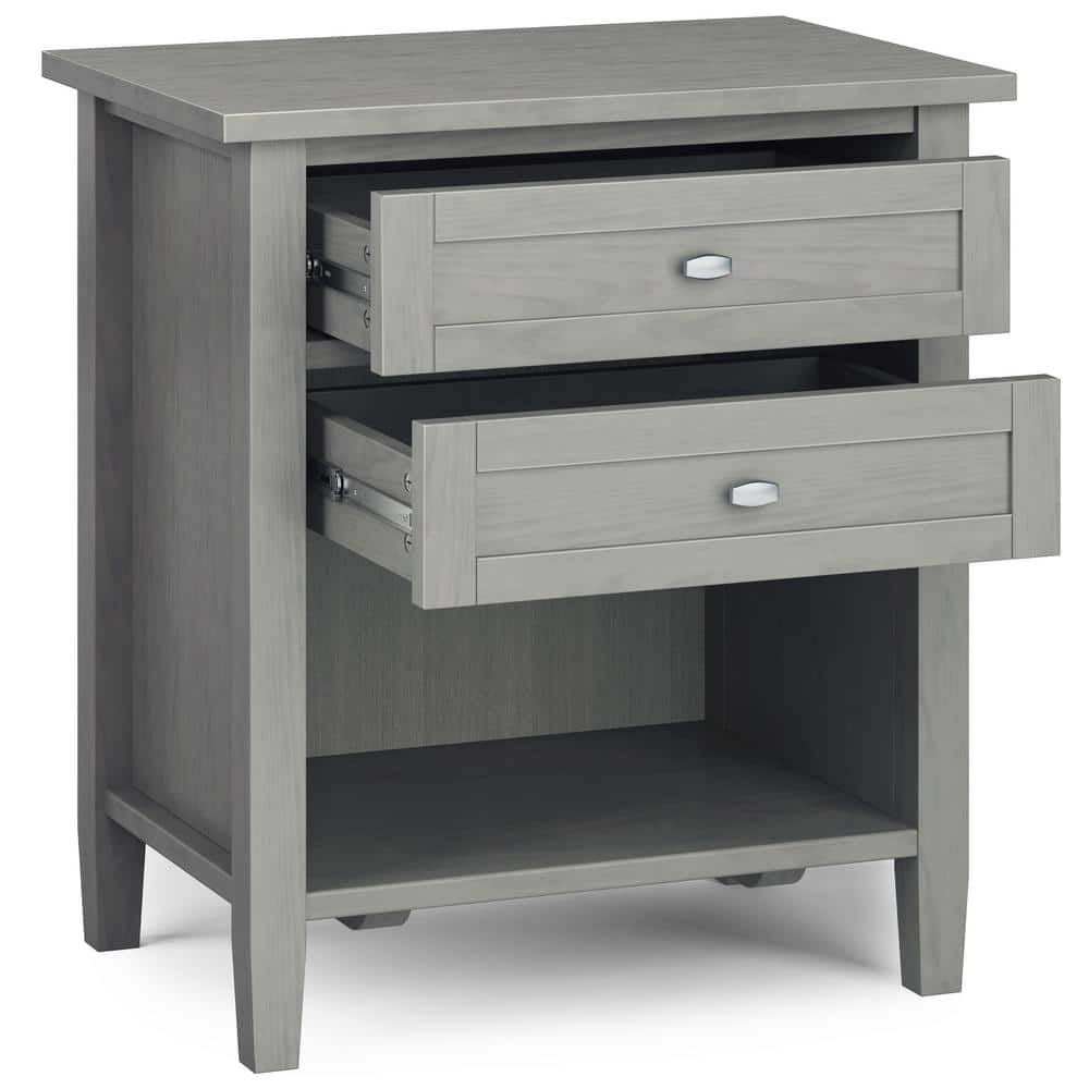 Fog Grey Solid Wood 2-Drawer Nightstand with Open Shelf