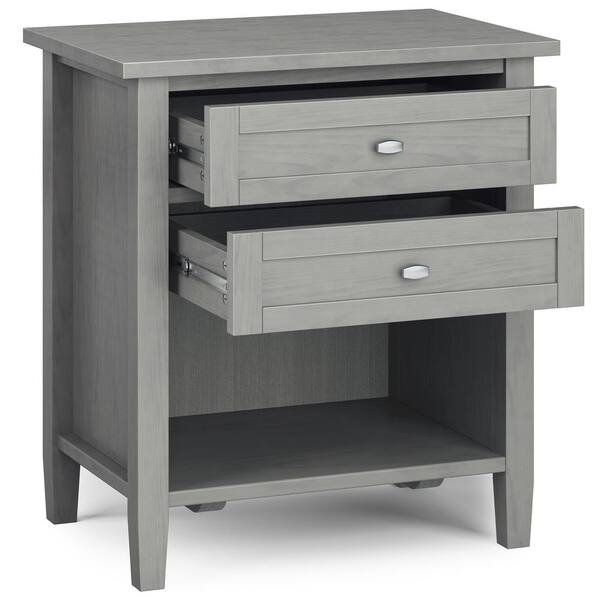 Simpli Home Warm Shaker Fog Grey 2-Drawer 24 in. W Nightstand