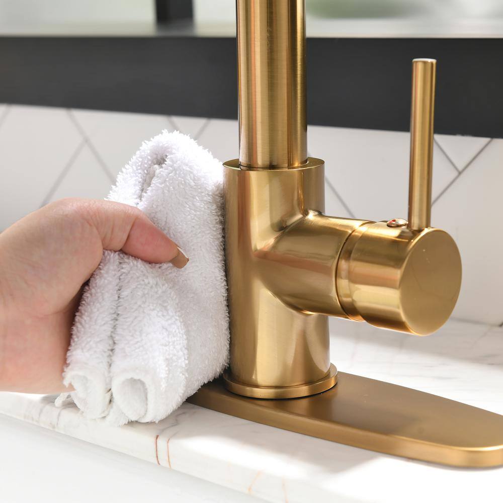Brushed Gold Commercial Pull-Down Kitchen Faucet with Spray
