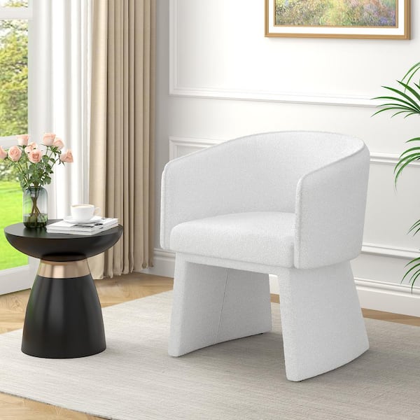 CSC DECOR INC Modern Accent Chair White Velvet Arm Chair Barrel Lounge Chair Lazy Sofa Chair with Curved Backrest Dining Chair