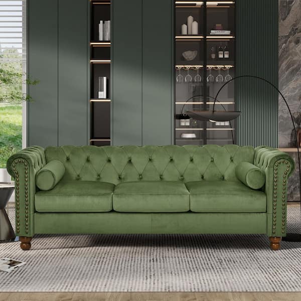 Keith 80.31 in. Rolled Arm Fabric Upholstered Rectangle Large Sofa in. Green