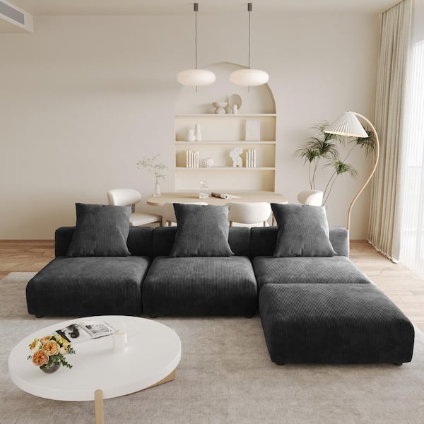 J&E Home 181 in. Square Arm 5-Piece Corduroy L-Shaped J&E Home 181 in. Square Arm 5-Piece Corduroy L-Shaped
