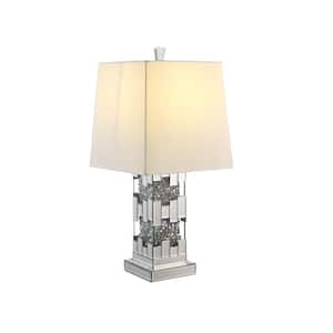 30 in. Vertical Line Mirrored and Faux Diamonds Table Lamp in Silver