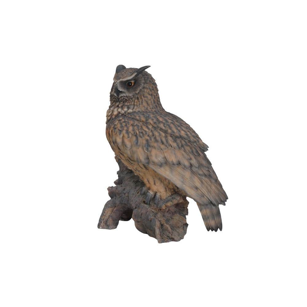 Lifelike Polyresin Eagle Owl on Stump Statue