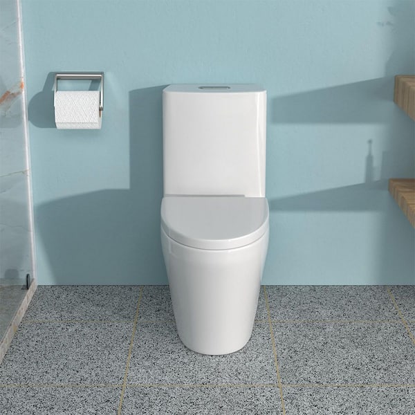 Ceramic 1-Piece Toilet 12-inch Rough-In 1.1/1.6 GPF Dual Flush Elongated Toilet in White Seat Included