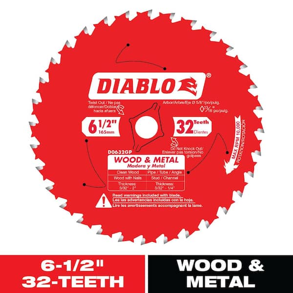 6-1/2in. x 32-Tooth Carbide Circular Saw Blade for Wood and Metal