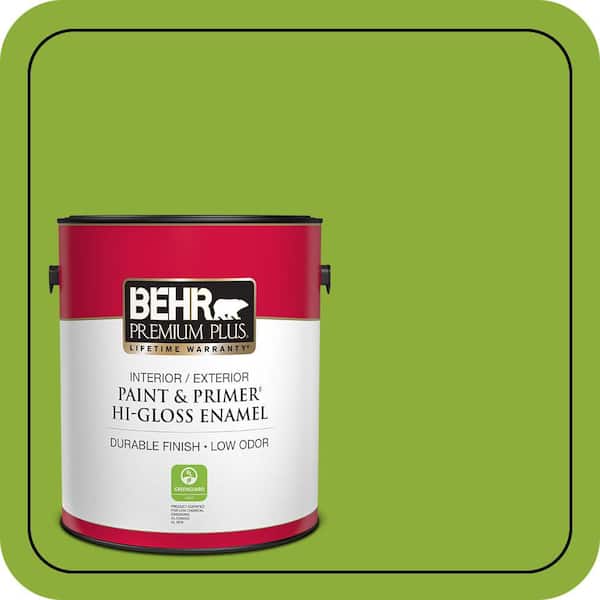 BEHR PREMIUM PLUS 1 gal. #420B-6 New Green Hi-Gloss Enamel Interior/Exterior Paint & Primer