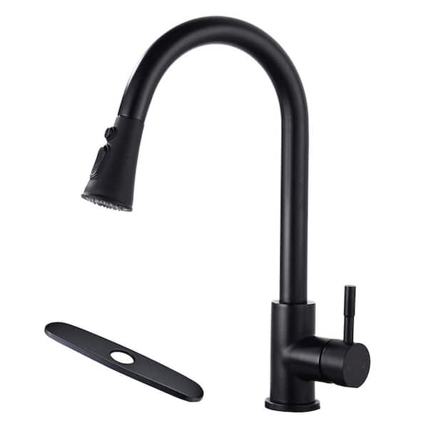 Aurora Decor ABA Single-Handle Pull-Down Sprayer Kitchen Faucet Stainless Steel with Swivel Spout in Matte black