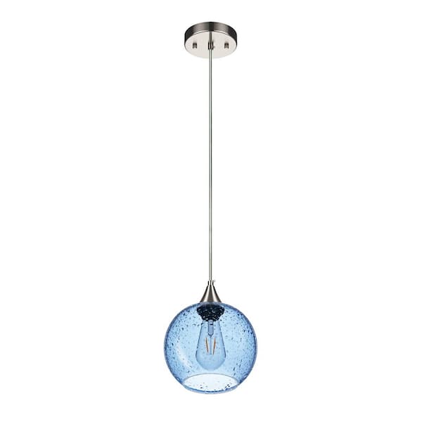 aiwen 1-Light Farmhouse Polished Nickel Pendant Light Fixture Vintage Hanging Lights with Handblown Seeded Glass Shade