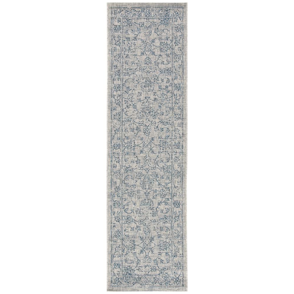 Safavieh Courtyard Gray Navy 2 Ft. X 7 Ft. Border Indoor Outdoor Patio 