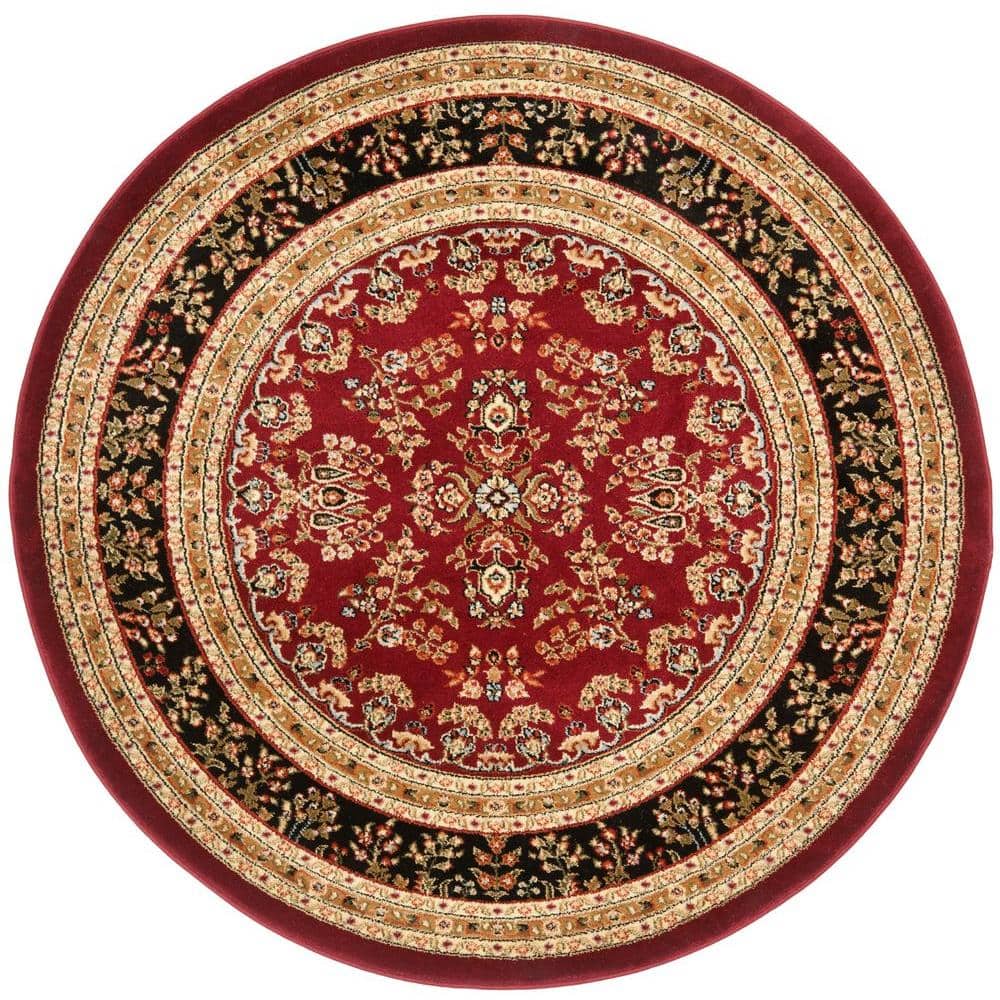 SAFAVIEH Lyndhurst Red/Black 5 ft. x 5 ft. Round Antique Floral Border Area Rug LNH331B5R The