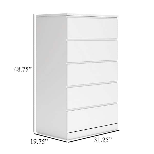 Onira Tall Dresser Chest, 5 Spacious Drawers, Modern White, 49 Inch