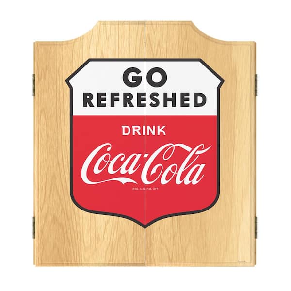 Unbranded Coca-Cola Go Refreshed 20.5 in. Dart Board with Cabinet, Darts and Scoreboards