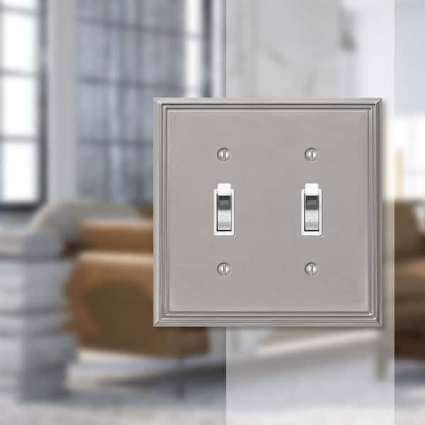 Rhodes 2 Gang Toggle Metal Wall Plate - Brushed Nickel