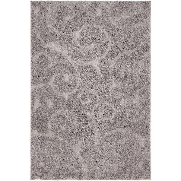 Floral Shag Carved Dark Gray 4' 0 x 6' 0 Area Rug