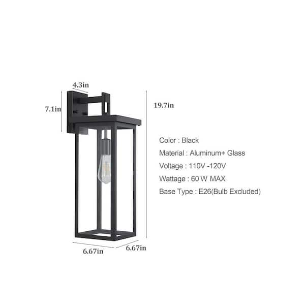 20 in. Set of 2 Modern Outdoor Black Metal Wall Sconce Weatherproof for Porch Entryway, E26 Bulb Not Included