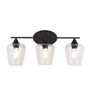 Jayne 23 in. 3-Light Oil Rubbed Bronze Iron/Glass Cottage Rustic LED Vanity Light