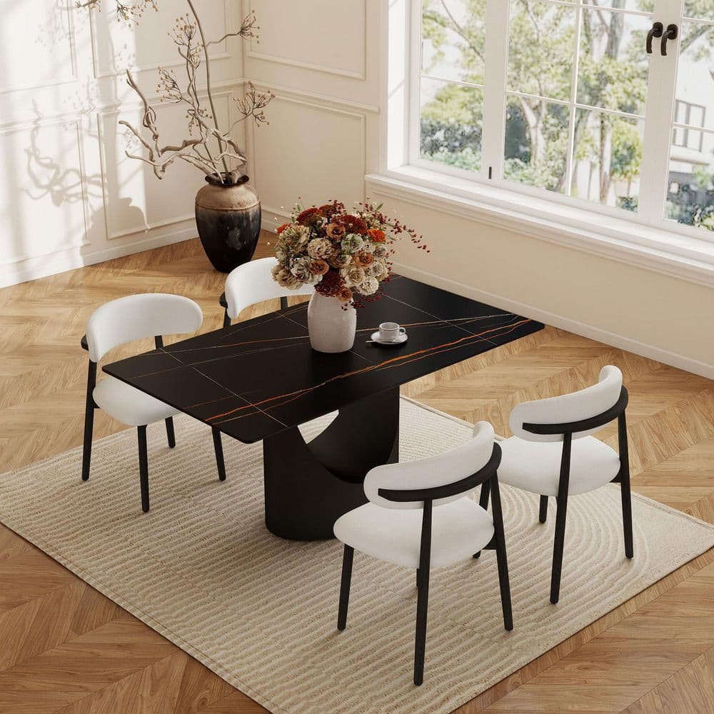Magic Home 63 in. Black Sintered Stone Tabletop with Pedestal Dining ...