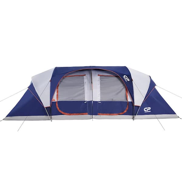 Unbranded 12-Person Blue Polyester Water Resistant Camping Tents 6 Large Mesh Windows Portable with Carry Bag