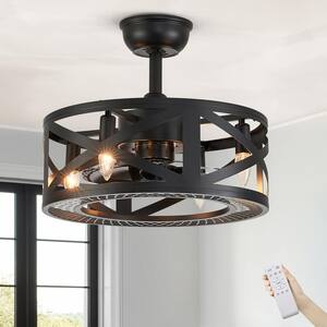 17 in. Black Ceiling Fan Caged Ceiling Fan Indoor with Lights and Remote Enclosed Ceiling Fan