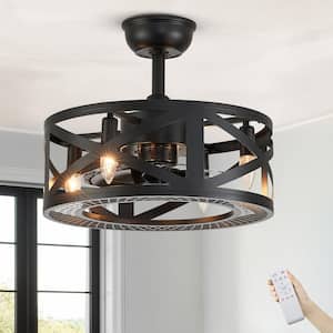 17 in. Indoor 4-Light Small Black Caged Ceiling Fan with Light Farmhouse Enclosed Ceiling fan with Remote