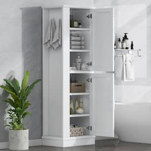 21 in. W x 14 in. D x 68 in. H Freestanding White Linen Cabinet Tall Bathroom Storage Cabinet with Hook