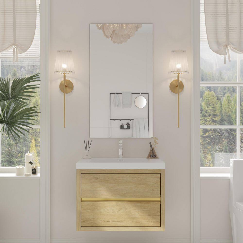 30 in. W Single Sink Wall-Mounted Floating Bath Vanity Storage Cabinet in Natural Oak with White Stone Resin Top price history on PriceWatchPro
